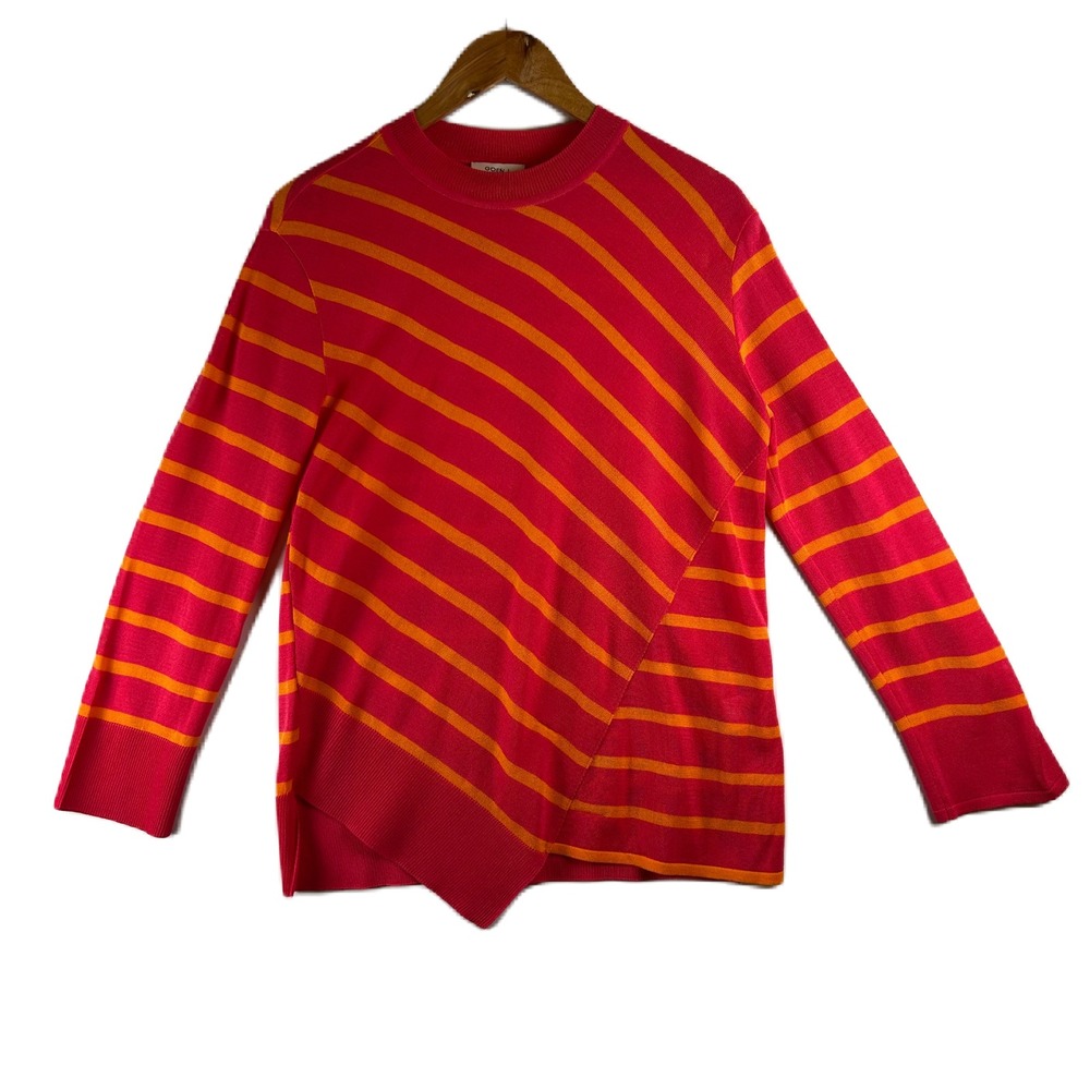 Goen.J Womens Pink Orange Striped Asymmetrical Hem Knit Sweater Size Small US 4